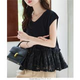 Vネック裾ジャガードドッキングニットブラウス［C7536］ | KOBE LETTUCE | 詳細画像3 