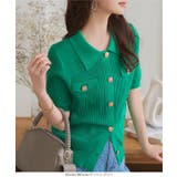 金ボタン襟付きリブ半袖ニット［C7625］半袖 ニット 金ボタン | KOBE LETTUCE | 詳細画像4 