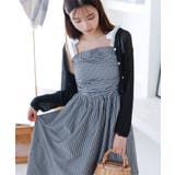 ブラック×オフ | ショルダーリボンストライプワンピース［E3411］ | KOBE LETTUCE