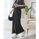 ブラック | 前後2wayフロントジップリブニットタイトスカート［M4059］ | KOBE LETTUCE