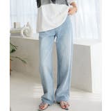 デニムライトブルー | 綿100%ハイウエストストレートワイドデニムパンツ［M4060］ | KOBE LETTUCE