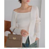 アシメネックボタンデザインリブニットトップス リブニット トップス | KOBE LETTUCE | 詳細画像4