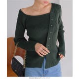 アシメネックボタンデザインリブニットトップス リブニット トップス | KOBE LETTUCE | 詳細画像5