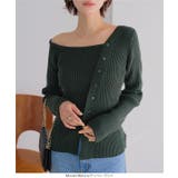 アシメネックボタンデザインリブニットトップス リブニット トップス | KOBE LETTUCE | 詳細画像6