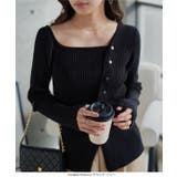 アシメネックボタンデザインリブニットトップス リブニット トップス | KOBE LETTUCE | 詳細画像7