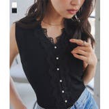 胸元レースVネックパールボタンニットトップス［N1369］ 胸元レース Vネック | KOBE LETTUCE | 詳細画像1 