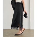 ブラック | 選べる2タイプミディorロング裾レースサテンスカート［M4360］ 裾レース サ… | KOBE LETTUCE