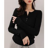 ブラック | ヘンリーネックリブニットトップス［N1321］ | KOBE LETTUCE