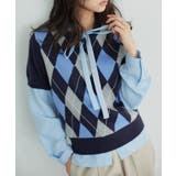 ネイビー | アーガイル半袖ニットトップス［N1345］ アーガイル 半袖 | KOBE LETTUCE
