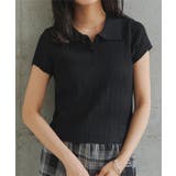 ブラック | アイレットケーブルニットポロトップス［N1346］ 半袖 ポロニット | KOBE LETTUCE