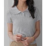 グレー | アイレットケーブルニットポロトップス［N1346］ 半袖 ポロニット | KOBE LETTUCE