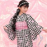 ギンガムブラック×リボン花 | 浴衣3点セット 綿100％ 簡単 | 子供服Bee