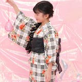 タータンブラック×赤花 | 浴衣3点セット 綿100％ 簡単 | 子供服Bee