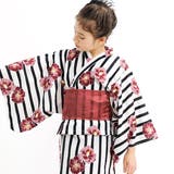 黒ストライプ×赤花 | 浴衣3点セット 綿100％ 簡単 | 子供服Bee