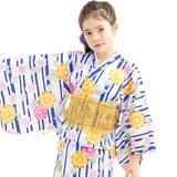 青ストライプ×ハマナス | 浴衣3点セット 綿100％ 簡単 | 子供服Bee