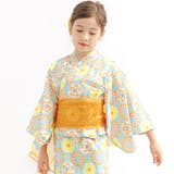 ミントブルー×レトロ花柄 | 浴衣3点セット 綿100％ 簡単 | 子供服Bee