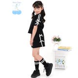 ブラック地×白ライン | セットアップ クロップド丈トップス ミニスカート | 子供服Bee
