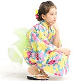 ライトブルー格子×カラフル花 | 浴衣3点セット 綿100％ 簡単 | 子供服Bee