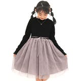 ブラック×くすみラベンダー | チュール切替えワンピース リボン メロウ | 子供服Bee