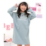 リボンロゴ×くすみブルー | プリントワンピース 綿100% 長袖 | 子供服Bee