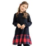 ブラック | 裏起毛切替えフレアワンピース チェック柄 無地 | 子供服Bee