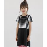 ボーダー×ブラック地 | レイヤード風半袖ワンピース 子供服 キッズ 春 夏 秋 韓国子供服 | 子供服Bee