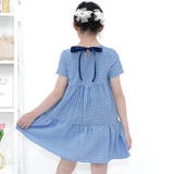 ティアード×ギンガムブルー | ティアードワンピース リボン 無地 | 子供服Bee