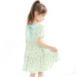 ミントブルー×花柄 | ティアードワンピース リボン 無地 | 子供服Bee