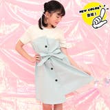 アイボリー×くすみブルー | ドッキングワンピース 半袖 アシンメトリー | 子供服Bee