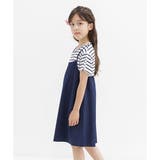 白ネイビーボーダー×ネイビー | レイヤード風半袖ワンピース 子供服 キッズ | 子供服Bee
