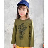 ぞう×カーキ地 | プリントTシャツ 綿100% 長袖 | 子供服Bee