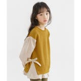 マスタード×ベージュ地 | レイヤード風トップス 子供服 キッズ 女の子 春 秋 冬 長袖 韓国子供服 | 子供服Bee