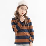 ブラウン×ネイビー | ボーダートップス Tシャツ 長袖 | 子供服Bee
