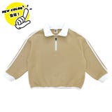 ベージュ | ハーフジップ付トップス バイカラー ライン | 子供服Bee
