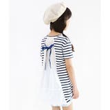 後ろリボン×ネイビーボーダー | 半袖トップス 子供服 キッズ 女の子 春 夏 秋 韓国子供服 | 子供服Bee