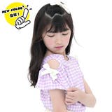 パープルギンガム | オフショルダートップス リボン 半袖 | 子供服Bee