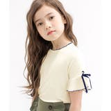アイボリー×ネイビーリボン | リブ地トップス フレア袖 リボン | 子供服Bee