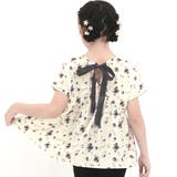 アイボリー地モノクロ花柄 | バックリボントップス シャツ ブラウス | 子供服Bee