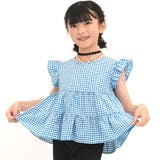 ライトブルーギンガムチェック | ティアードトップス 肩フリル チェック柄 | 子供服Bee