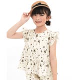 アイボリー地モノクロ花柄 | ティアードトップス 肩フリル チェック柄 | 子供服Bee