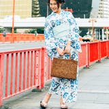 レディース 浴衣 単品 綿麻（05） ホワイト系 コスモス ブルー | 京のおしゃれ屋  | 詳細画像2 