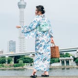 レディース 浴衣 単品 綿麻（05） ホワイト系 コスモス ブルー | 京のおしゃれ屋  | 詳細画像3 