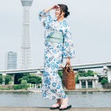 レディース 浴衣 単品 綿麻（05） ホワイト系 コスモス ブルー | 京のおしゃれ屋  | 詳細画像5 