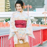 レディース 浴衣 単品 綿麻（06） ホワイト系 ベージュ系 ジグザグ 幾何学 | 京のおしゃれ屋  | 詳細画像1 