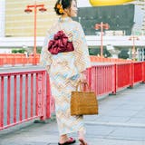 レディース 浴衣 単品 綿麻（06） ホワイト系 ベージュ系 ジグザグ 幾何学 | 京のおしゃれ屋  | 詳細画像2 