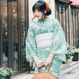 レディース 浴衣 単品 綿麻（07） ホワイト系 グリーン系 リーフ | 京のおしゃれ屋  | 詳細画像1 