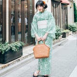 レディース 浴衣 単品 綿麻（07） ホワイト系 グリーン系 リーフ | 京のおしゃれ屋  | 詳細画像2 
