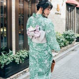 レディース 浴衣 単品 綿麻（07） ホワイト系 グリーン系 リーフ | 京のおしゃれ屋  | 詳細画像3 