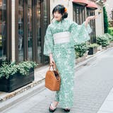 レディース 浴衣 単品 綿麻（07） ホワイト系 グリーン系 リーフ | 京のおしゃれ屋  | 詳細画像4 