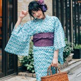 レディース 浴衣 単品 綿麻（10） ホワイト系 ブルー系 幾何学 変り立涌く | 京のおしゃれ屋  | 詳細画像1 